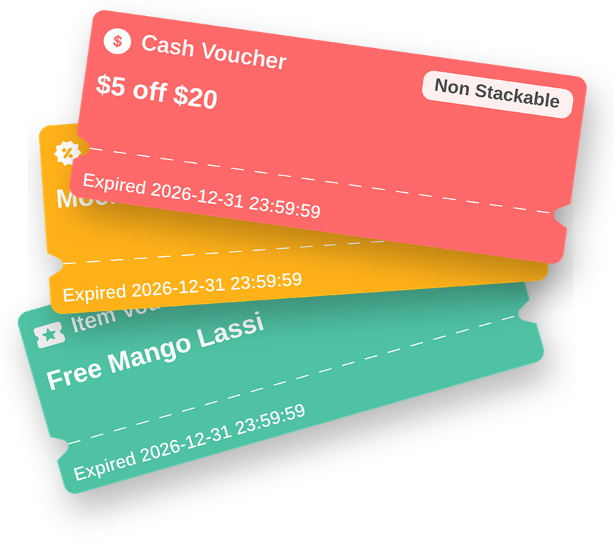 Cash, discount and item vouchers