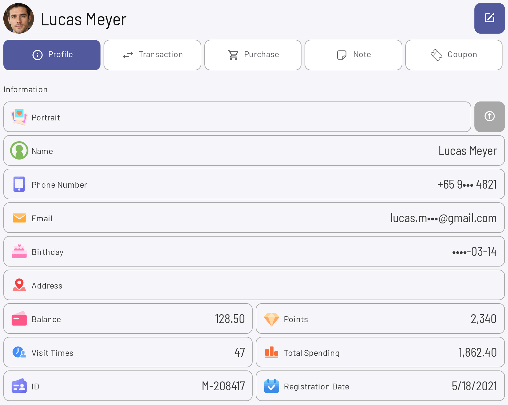 Member profile in WYO CRM